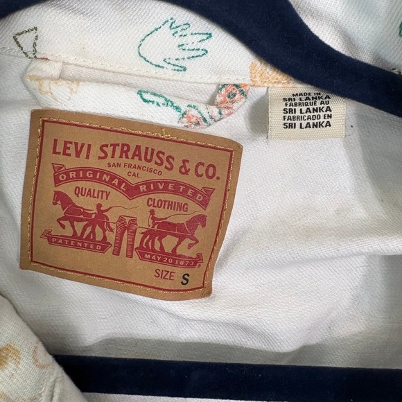 Levis Trucker Doodle Print Trucker Jacket Womens S White Floral Graphic Denim - Picture 9 of 10
